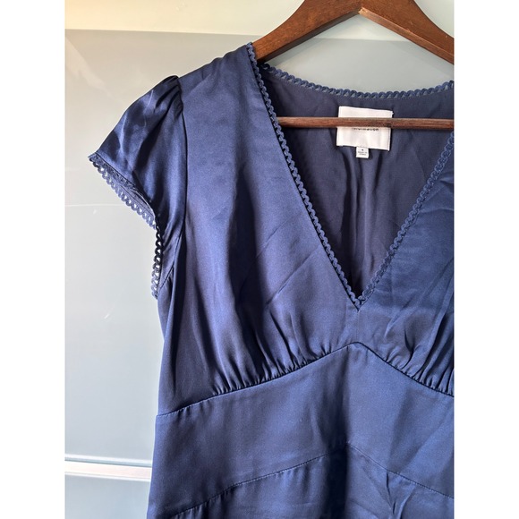 Reformation Amellia Navy Blue V Neck Cap Sleeve 100% Silk Mini Dress Size 4 - Picture 4 of 10